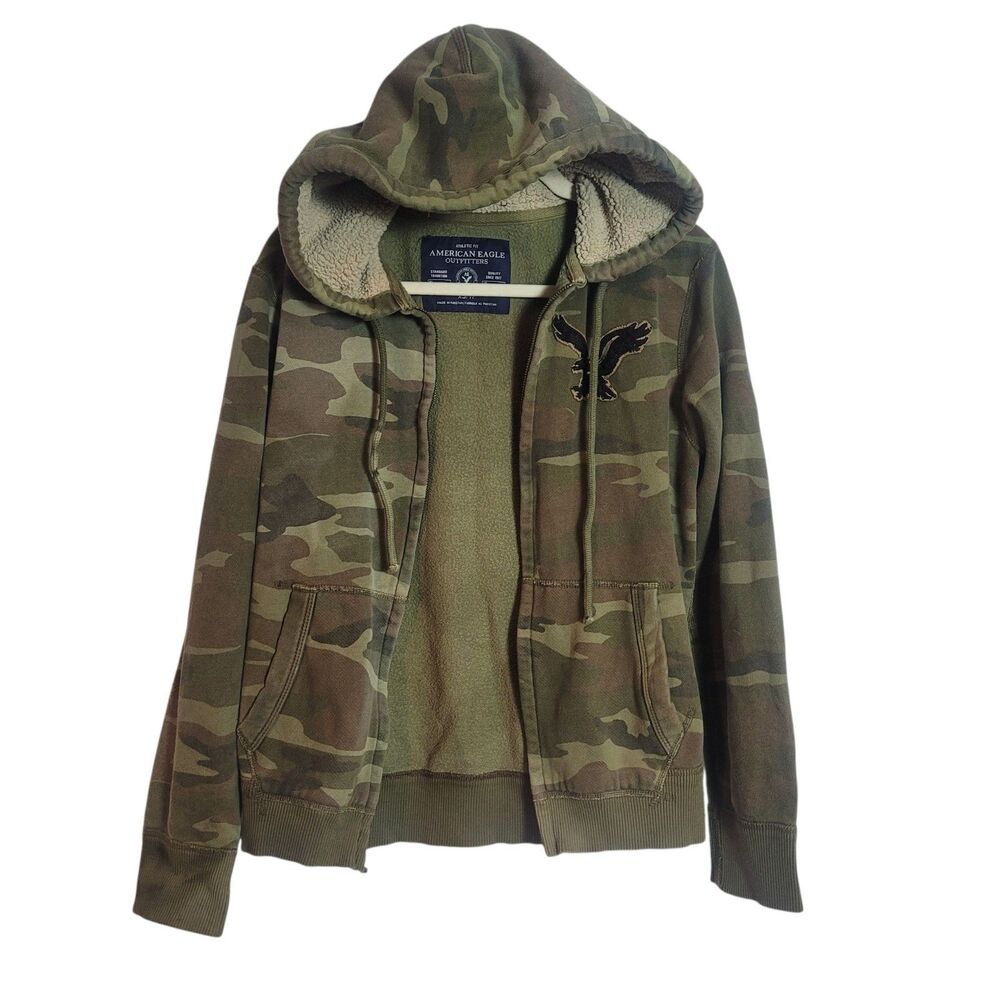 American Eagle Y2K Camo Hooded Sweatshirt Men's Size XS Green 90's Grunge READ